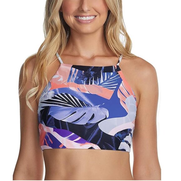 Raisins Juniors' High-Neck Printed Bikini Swim Top, XL NWT - Picture 1 of 3
